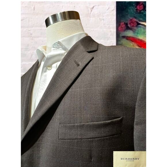 Burberry London 42L Brown Blue Tan Plaid Designer Blazer Sport Coat Jacket - Picture 5 of 16